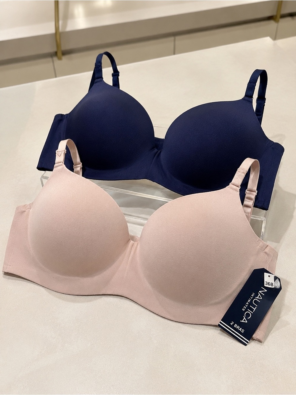 Nautica 2-Pack Wireless T-Shirt Bras Navy Rosy Nude 36B